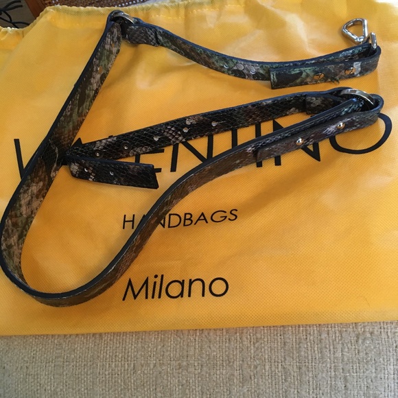 Valentino Leather Expandable Python Snakeskin Embossed Handbag in Green Brown - Picture 10 of 14